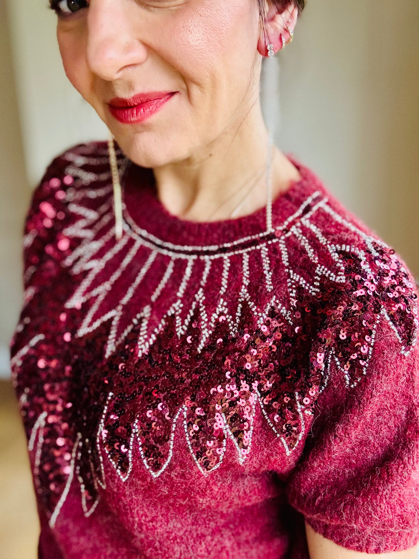 Burgundy Sequin Sweater