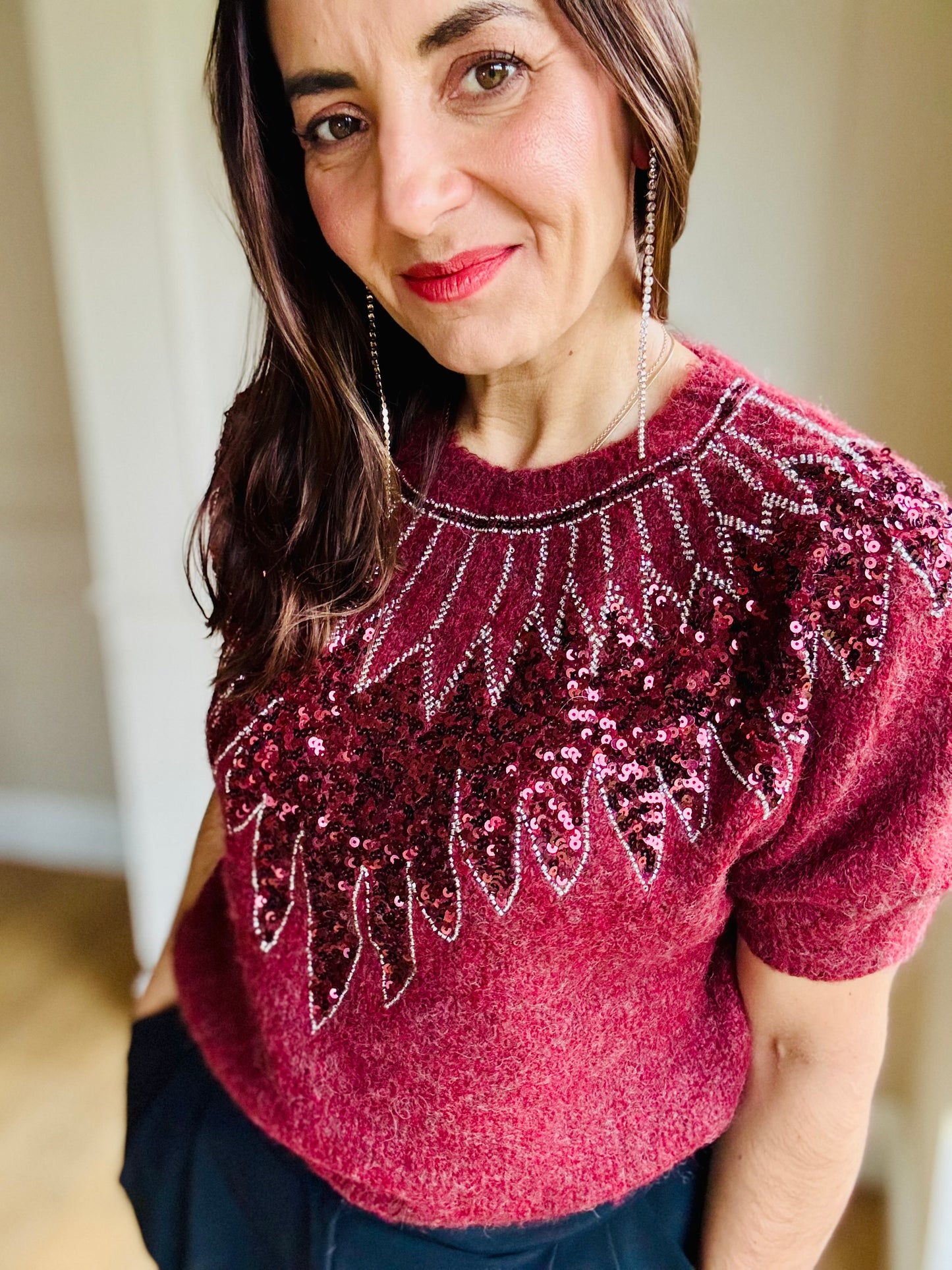 Burgundy Sequin Sweater