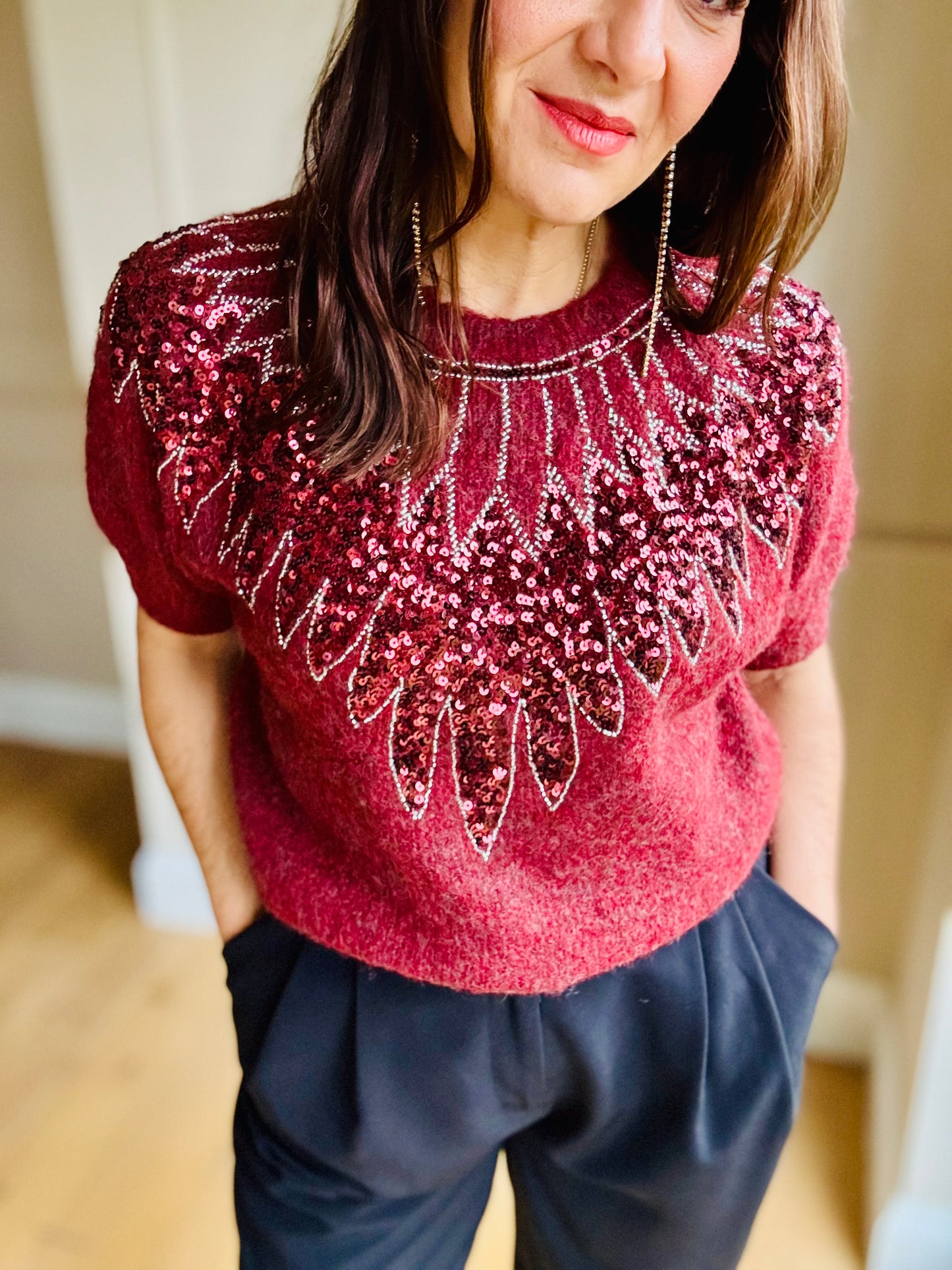 Burgundy Sequin Sweater